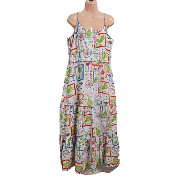 Cynthia Rowley Maxi Sun Dress Women Size XL Fruit Print Linen - Picture 2 of 13